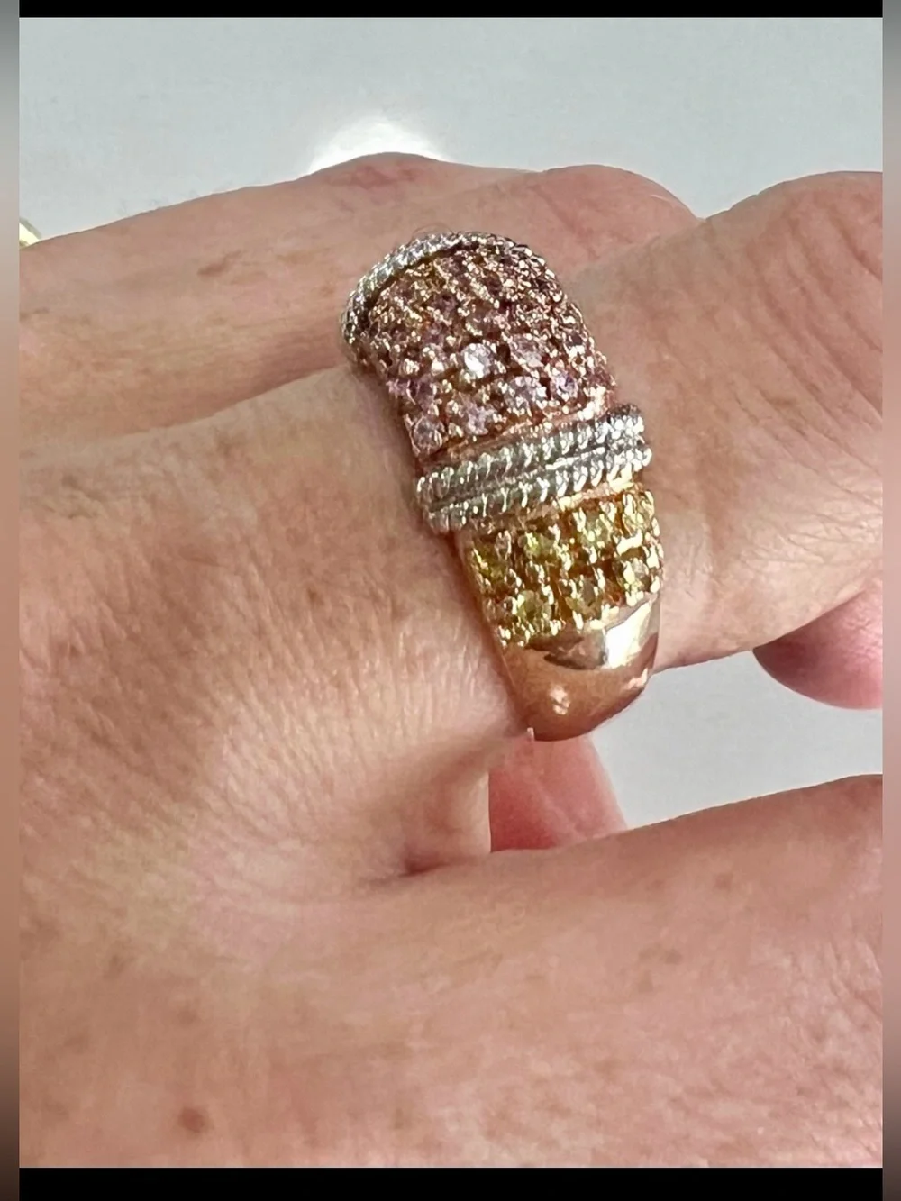 Ross Simons 925 Vermeil CZ Rose Pink Champagne Pavé Ring/Hoop Earrings Set sz 7